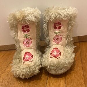CicciaBella Pink Floral Faux-Fur Boot Slippers for Kids